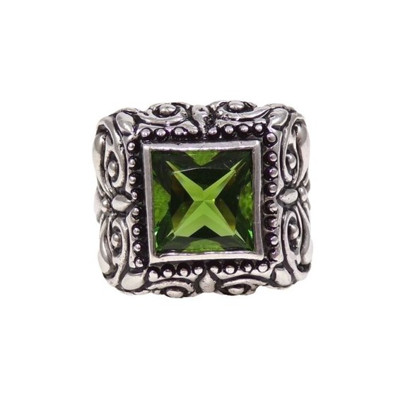 Sterling Silver Green CZ Scroll Large Ring Size 6.25 - Picture 1 of 6